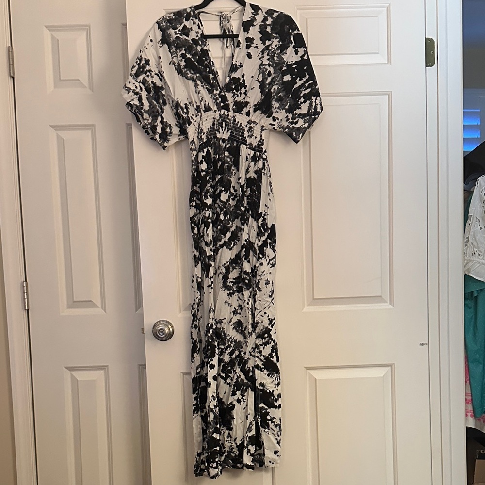Japna Black and White Patterned Maxi Dress